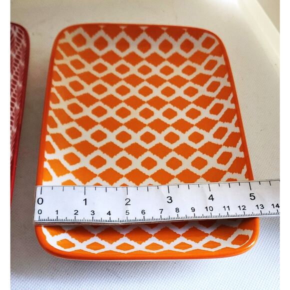 PLATES-SMALL BITES/APPETIZER/BUFFET-SALAMICA-Abstract Design-Red-Orange-Set of 2 - Picture 9 of 9